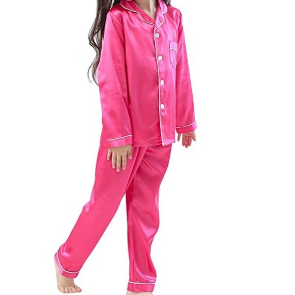 NWT GIRLS ROSE COLORED 2 PIECE SATIN PAJAMA SET - Picture 2 of 16